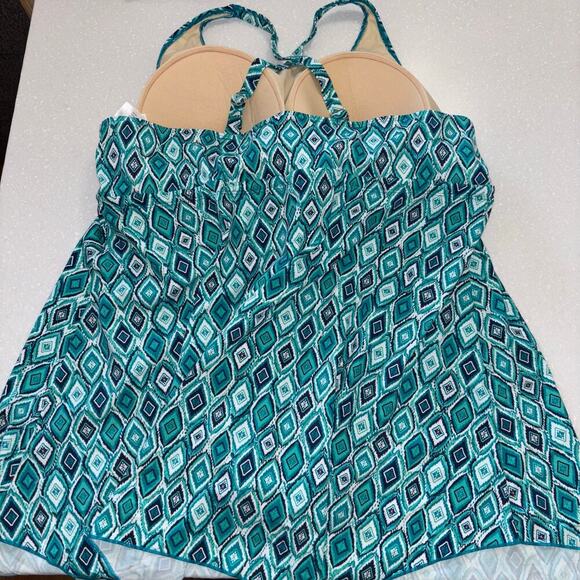 d&co Beach Women’s Swim Dress with Sewn in Bikini/ Sewn In Bra Blue Green 26W - Picture 4 of 10